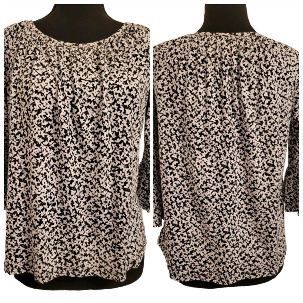 Michael Kors Peasant Blouse Small 3/4  Bell Sleeves Ditsy Floral Whimsical Chic